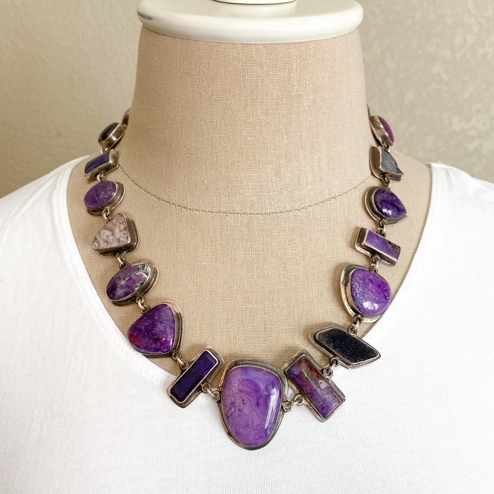 Tabra necklace with amethyst, druzy stones, SS